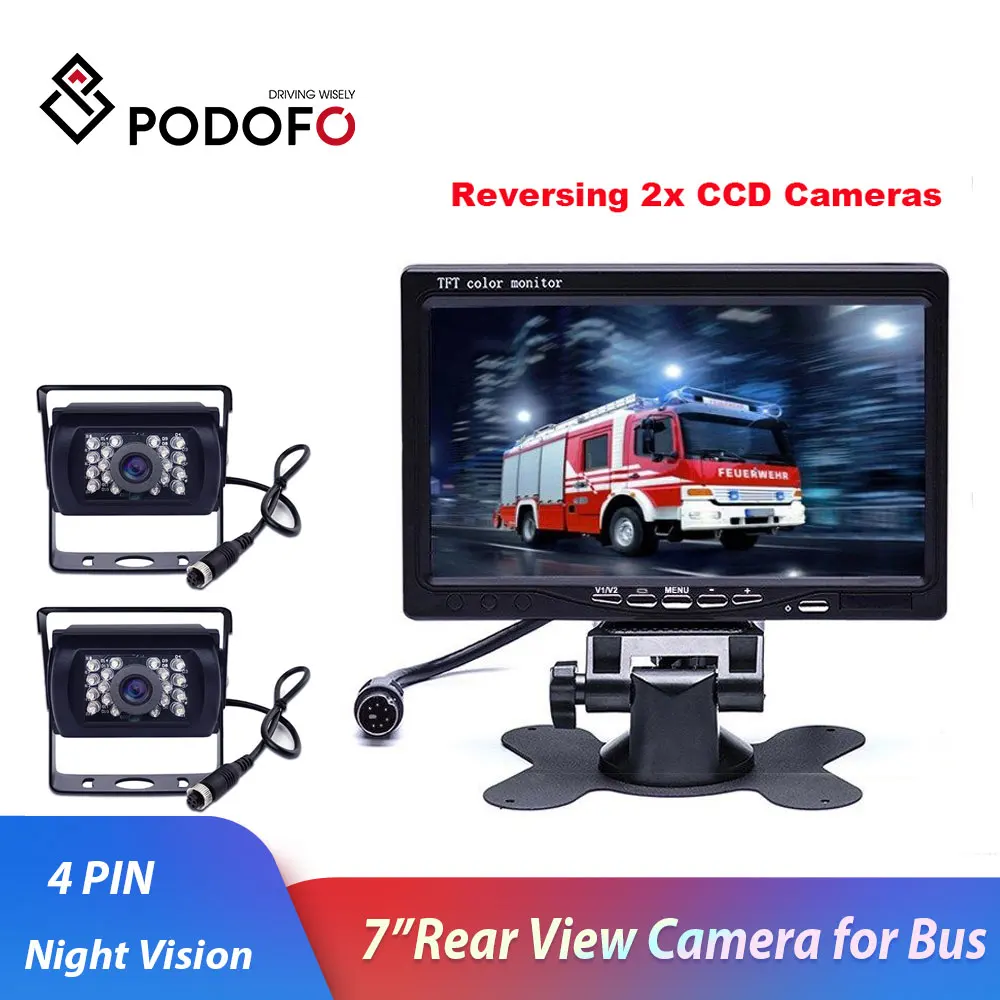 Podofo DC 12 V-24 V 7 дюймов TFT ЖК-дисплей автомобильный монитор Дисплей+ 4pin ИК Ночное Видение заднего вида Камера Для Автобус RV