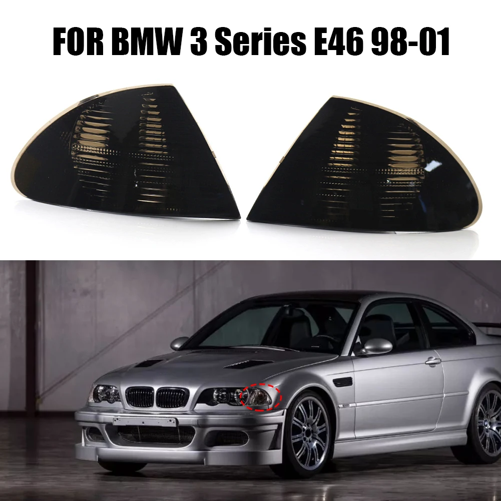 Luces Esquineras de lente ahumada, intermitentes, luz de estilo de coche, lámparas de estacionamiento para BMW E46 3 Series sedán 98-01, sin bombillas