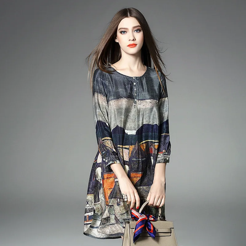 Шелковое платье для женщин одежда 2020 летнее винтажное женское мини с принтом