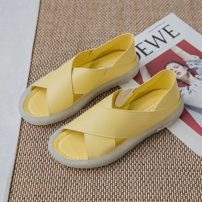 

2021 Women Sandals Cow Muscle Non Slip Back Strap Flats Slippers Platform Outdoor Casual Flip Flops Shoes Elastic New Sandals