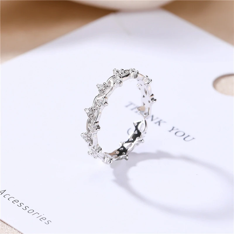 " Fake One Penalty Ten " 925 Sterling Silver Design Sense Zircon Geometric Small Flower Ring Simple Wedding Fine Jewelry