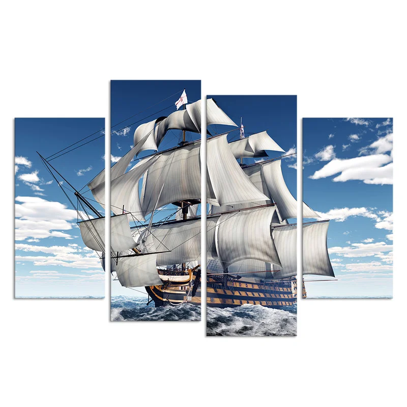 Огромная постер лодка настенная Картина на холсте 4 шт. красивое небо домашний