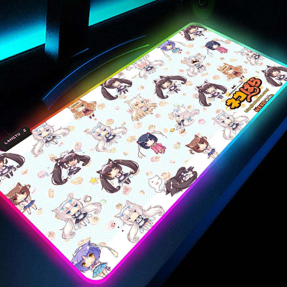 

Игровой коврик для мыши Nekopara с ванильным шоколадом RGB, игровой компьютерный коврик для мыши 35X60, RGB подсветка, большой Настольный коврик
