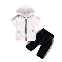 summer baby girls clothes suit children boys fashion zipper hooded shorts 2pcssets toddler casual clothing kids outing costume