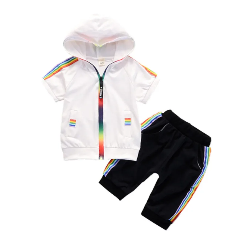 Летний костюм для маленьких девочек Модные шорты на молнии с капюшоном мальчиков