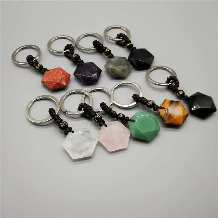 1 Pc Fashion Natural Stone Pendant Keychain Quartz Key Rings Pink Crystal Chains Accessories Jewelry Gift | Украшения и