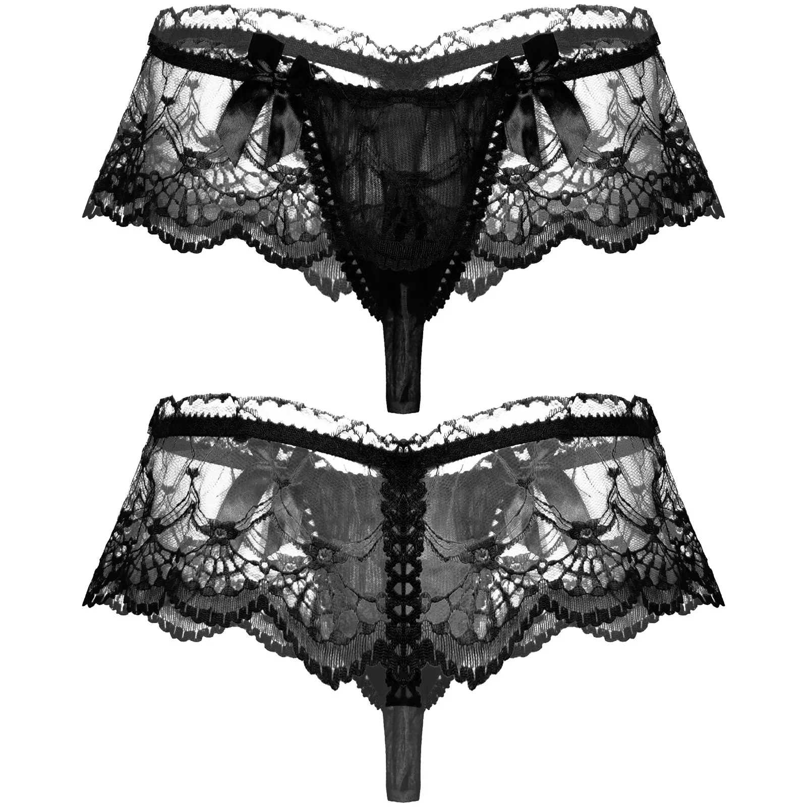 

Sissy Panties Men's Underpant Sexy Lace Briefs See-though Underwear Lingerie Nightwear Open Bulge Pouch Thongs Gay Underpants
