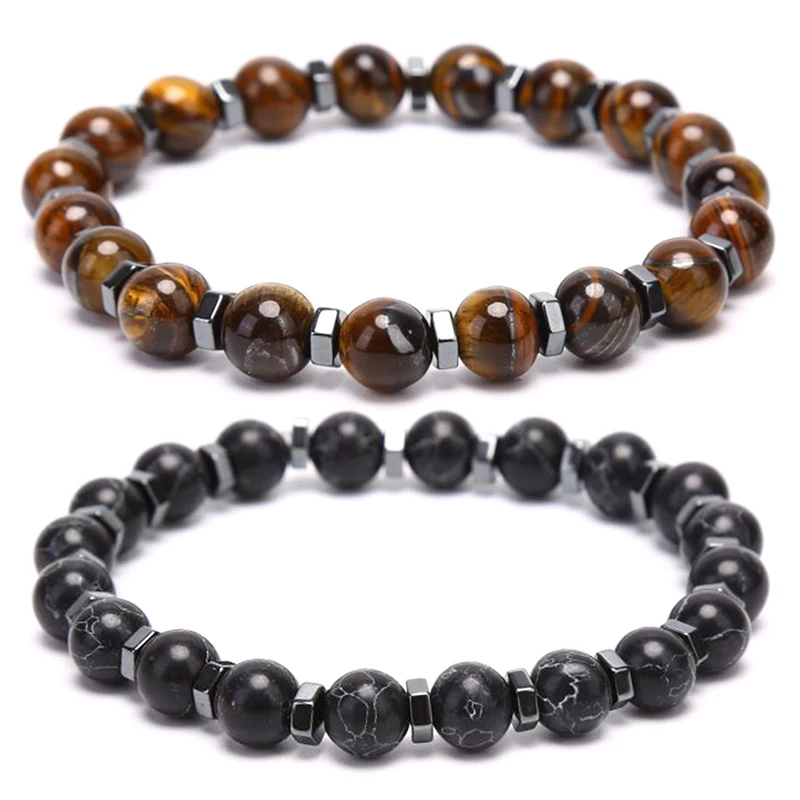 Уникальный натуральный камень тигровый глаз мужской браслет из бисера гематит