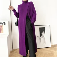 women chic long knitting sweater long sleeve female pullovers new fashion loose turtleneck tide purple black autumn winter 2021