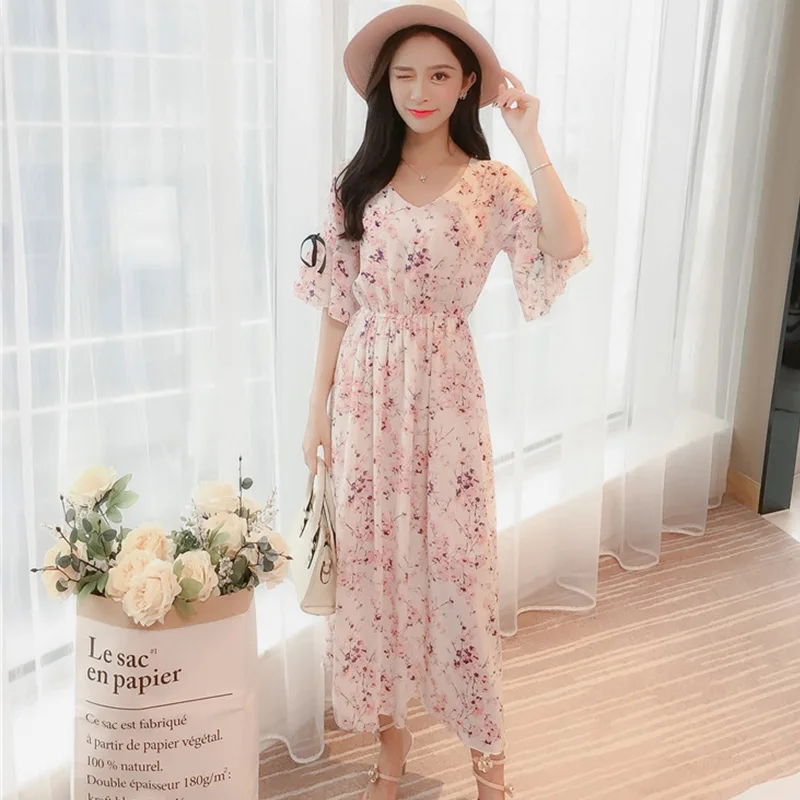 2019 Весна Лето Женское шифоновое платье модное женское элегантное винтажное