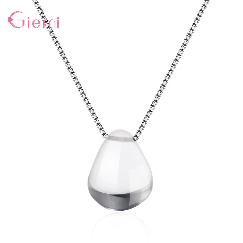 

Korean Elegant Women Transparent Crystal Water Drop Design 925 Sterling Silver Necklaces Party Wedding Lovers Birthday Gift