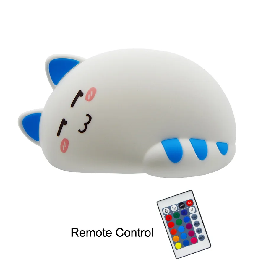 Blue with controller Спальный Кот силиконовый ночник Мягкий сенсорный с управлением крана дистанционная перезарядка портативный Dimable цвета Изменение для детей подарок - Испускаемый цвет: Blue with controller