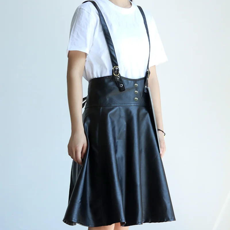 Apron PU Bib Fashion All-match Solid Color Restaurant Coffee Shop Flower Art Baking Work Clothes Woman Dress Pleated Skirt | Дом и сад