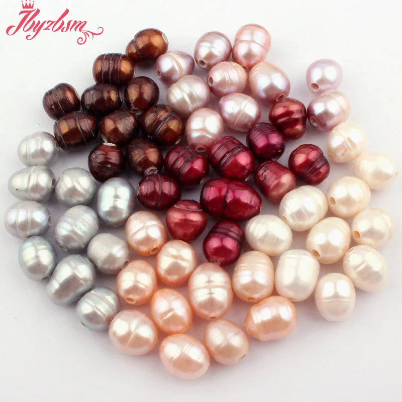 

7x9-9x11mm Oval Freshwater Pearl Natural Stone Beads For Necklace Bracelat Earring Jewelry Making 10 Pc (2 Hole) Free Shipping
