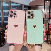 ultra thin cute heart shaped plated silicone phone case for iphone 13 12 11 pro xs max xr se 8 7 plus luxury electroplated cover