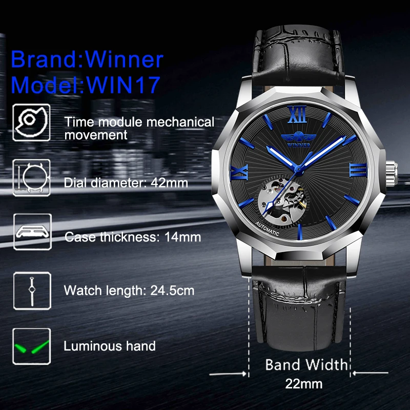Часы скелетоны Winner Мужские механические брендовые Роскошные автоматические