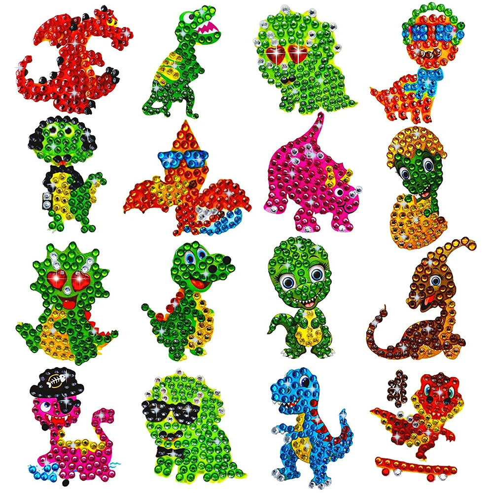 

16pcs 5D Diamond Painting Kit For Kids Diamond Sricker by Number Kits Animal Big Gem Rhinestone Sticker for DIY Crafts Gift