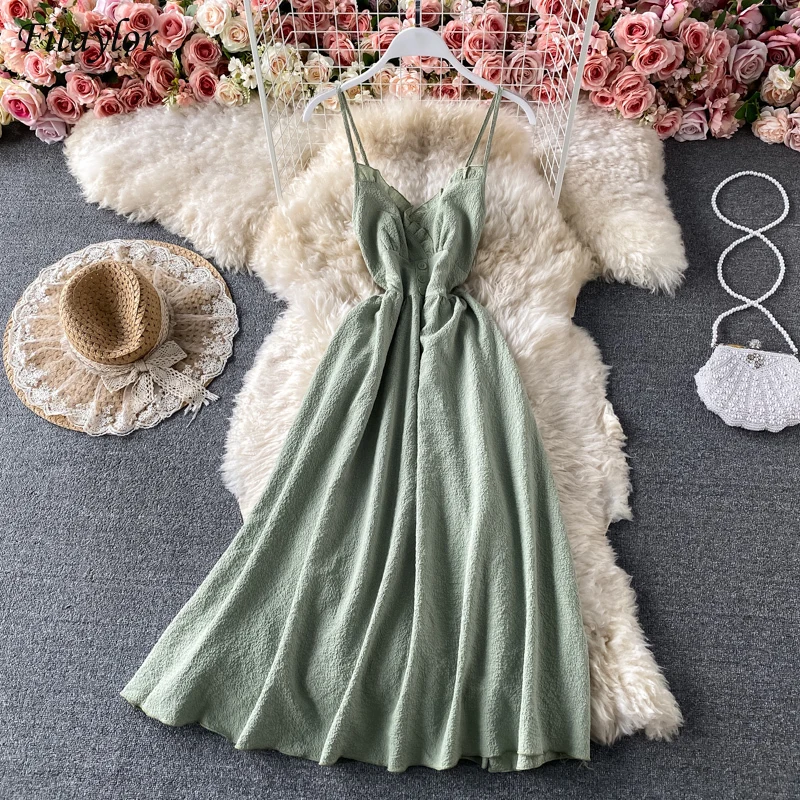 

Fitaylor 2022 летние сексуальные женские платья на тонких бретельках в пляжном стиле, базовые черные трапециевидные винтажные однотонные платья ...