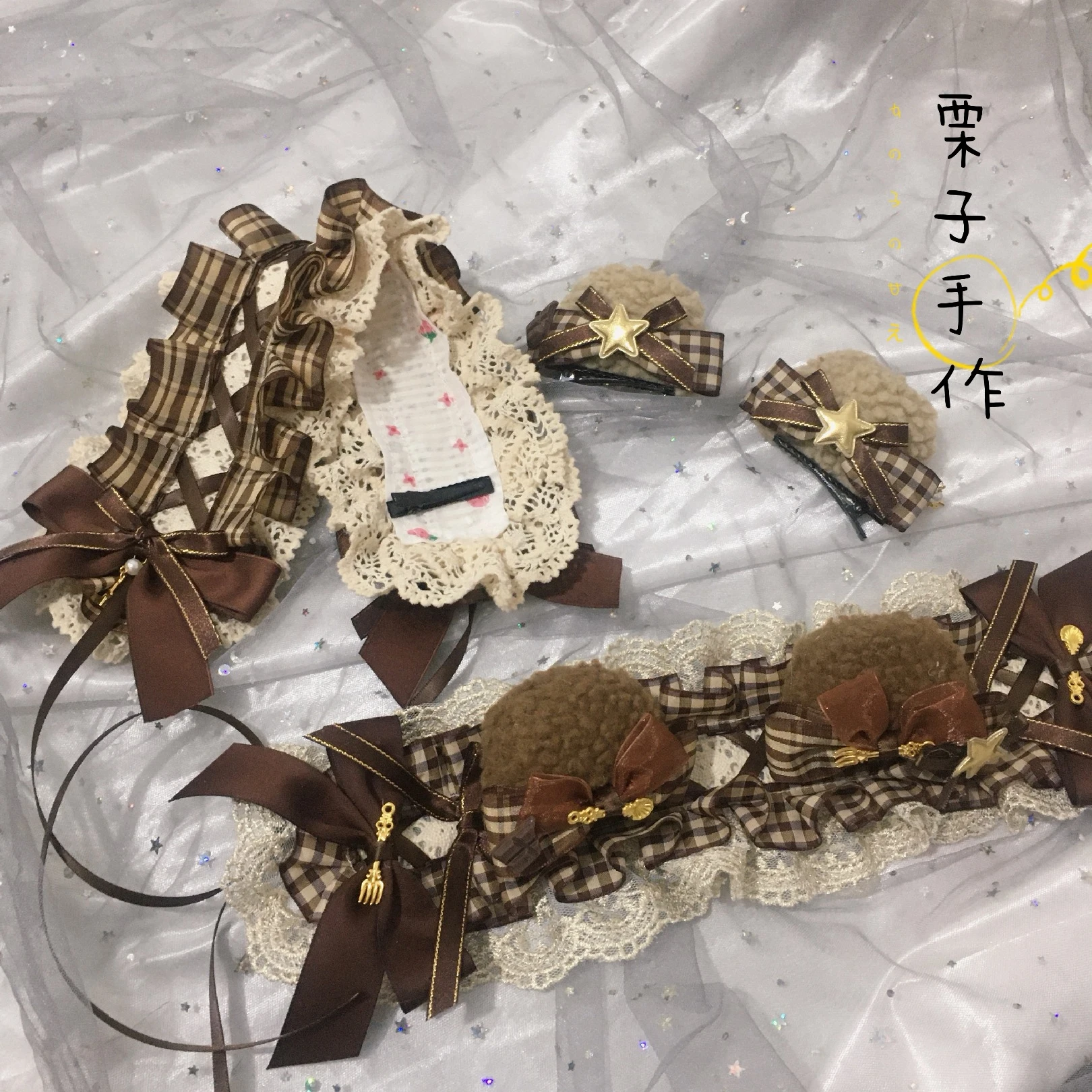 

Self-Made Headdress Lolita Bear Ear Hair Band SOFT Girl Barrettes Deconstructable Lolita Small Things