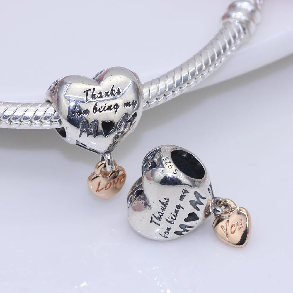 

Fit Original Pandora charms bracelet beads S925 sterling silver Mom loves you beads women's fashion jewelry