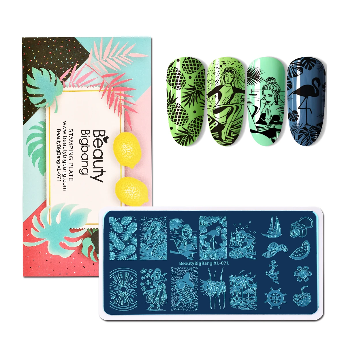 Красивые Летние фруктовые тропические штампованные узоры для дизайна ногтей