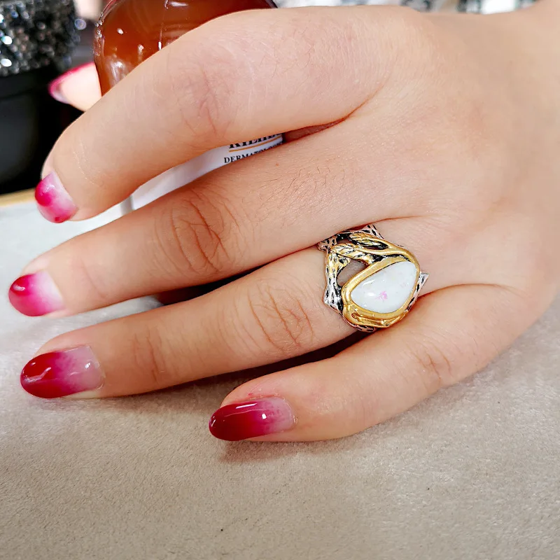 

Vintage Bohemia Women's Ring Gold Branches Leaves Silver Plated Inlaid Wide Face Finger Joint Ring Jewelry Bohemia Gift