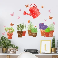 pastoral plant watering pot wall sticker for living room kitchen bedroom wall decals self adhesive wallpaper flowers stickers