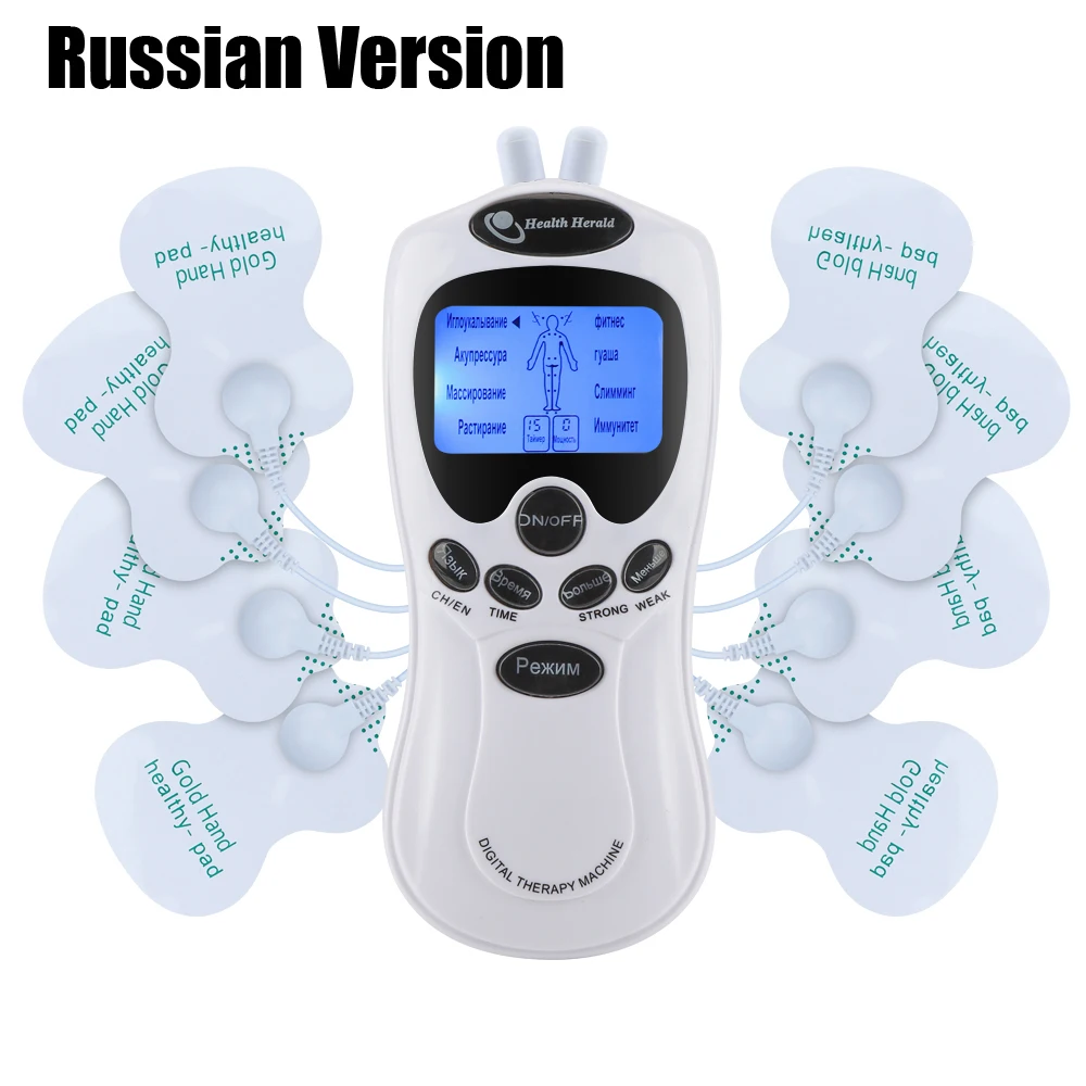 Russian Version Tens EMS мышцы полный Электрический массажер для тела Цифровая терапия машина массаж Электронный импульсный стимулятор Расслабление тела облегчение боли - Цвет: Russian Version