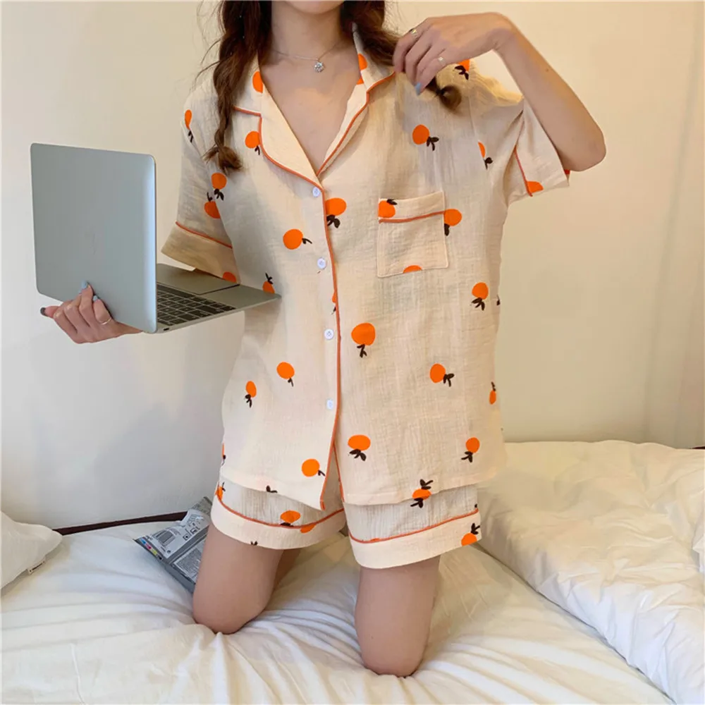 

Fdfklak Cotton Summer Women's Clothing Sets Short-Sleeved Shirt+Short Pant Pajamas For Women Pijamas Feminino Sleepwear