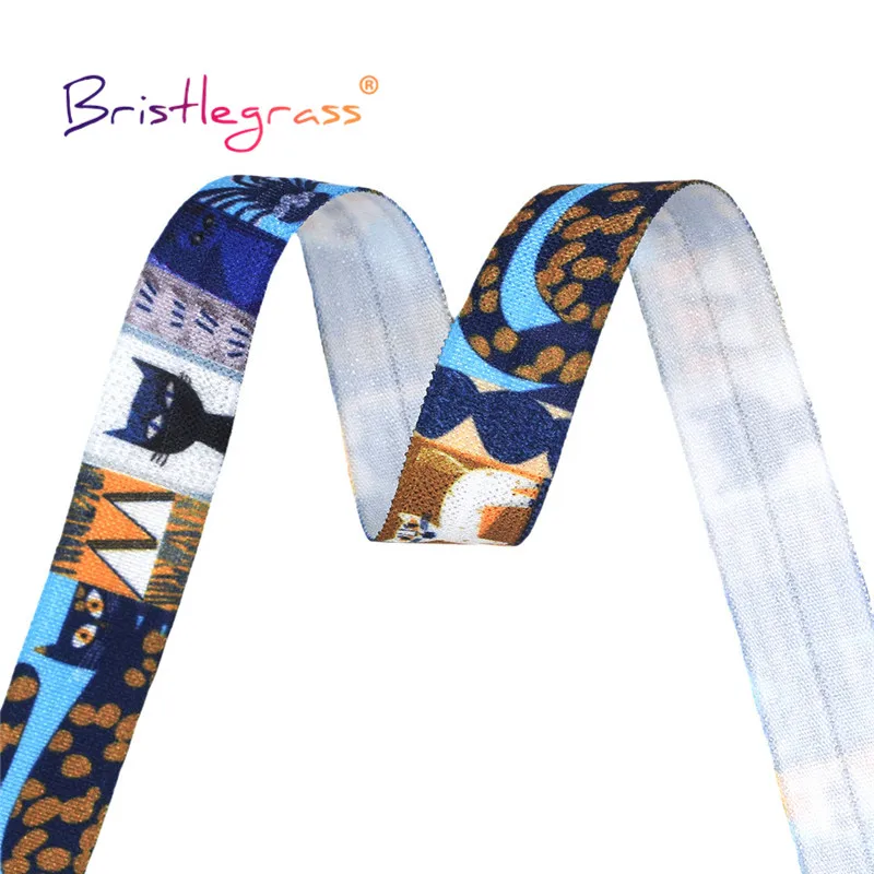 

BRISTLEGRASS 2 5 10 Yard 5/8" 15mm Cat Print Fold Over Elastics FOE Spandex Satin Bands Tape Hair Tie Headband Dress Sewing Trim