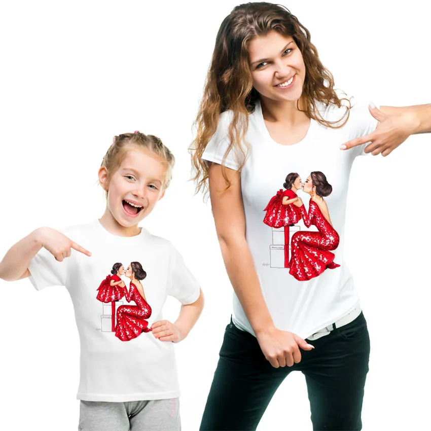 

Red Dress Print Love Gift Family Look Mother Daughter Clothes Family Matching Clothes Baby Girl Clothes Mommy T Shirt