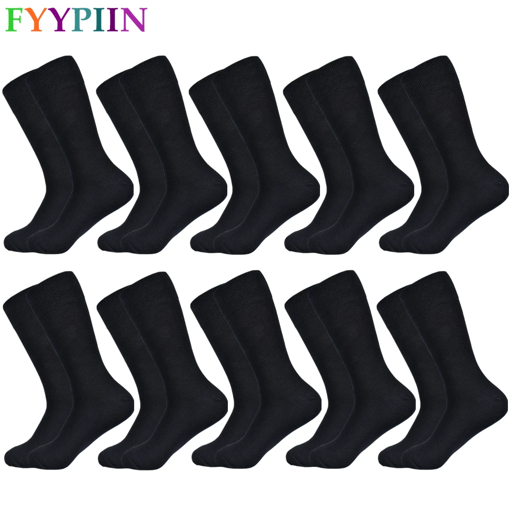 10 Pairs Black Socks Men's Solid Color Combed Cotton Socks High Quality Long Business Casual Dress Plus Size Men's Socks