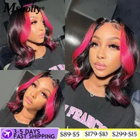 Hot Pink Short Highlight Body Wave Lace Front Wig 180 Density Honey Brown Lace Front Human Hair Wigs For Black Women Pre Plucked