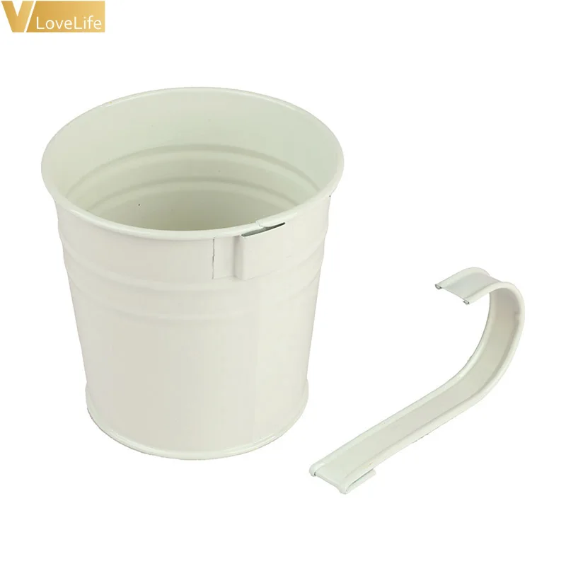 10pcs wall hanging flower pots metal flower pots with handle iron garden balcony vertical bucket holder home decor garden pots free global shipping