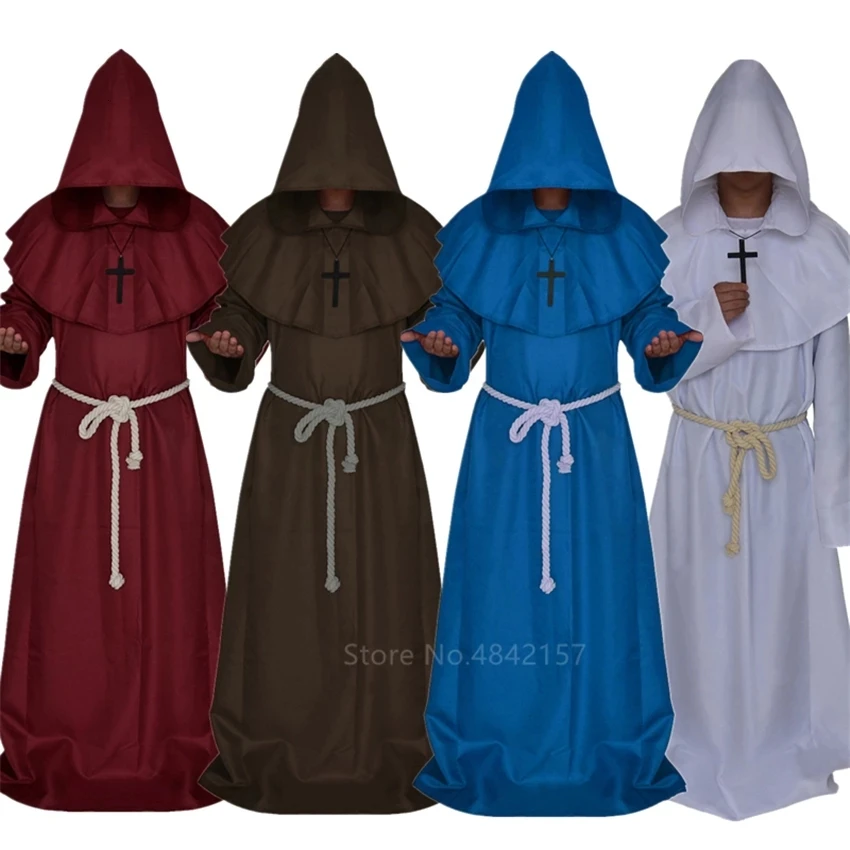 

Medieval Monk Halloween Costumes Comic Con Party Cosplay Costume Hooded Robes Cloak Cape Friar Renaissance Priest for Men
