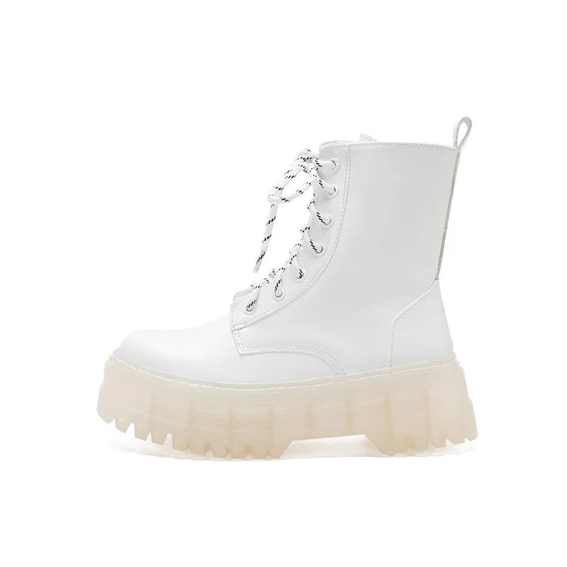 

round head transparent bottom thick bottomed boots women's women's short boots side zipper handsome motorcycle