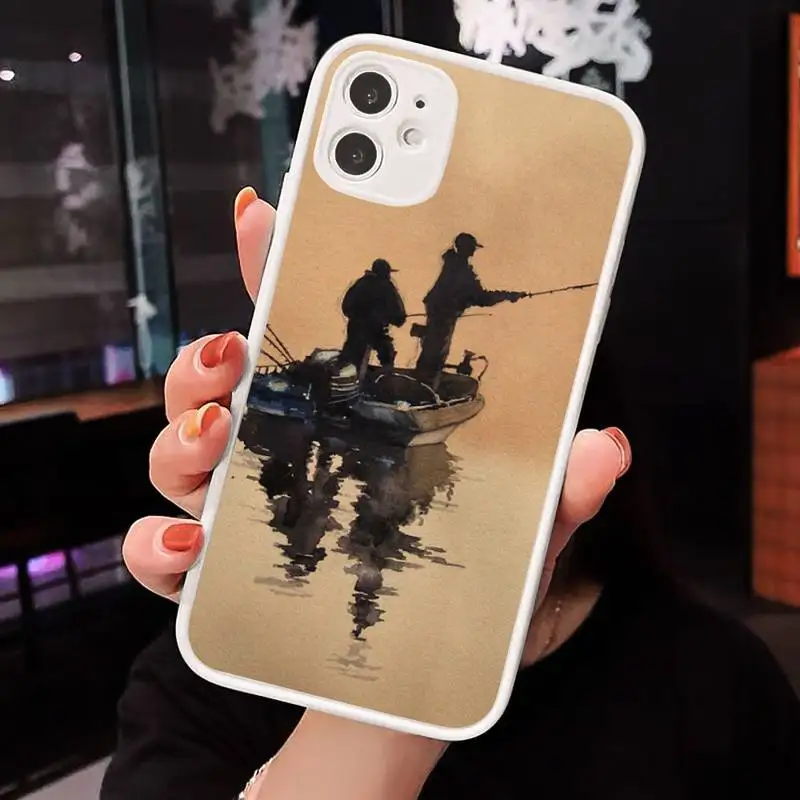 

Hunting animal and fishing man Phone Case Matte Transparent for iPhone 7 8 11 12 s mini pro X XS XR MAX Plus cover funda
