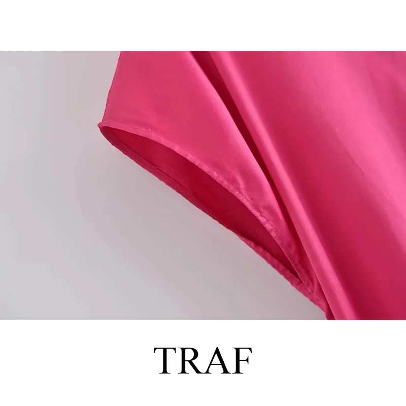 

TRAF ZA Women's Clothing Dress Summer Asymmetry Vintage Dresses O-Neck Solid Color Casual Chic Loose Mini Dress Zipper Vacation