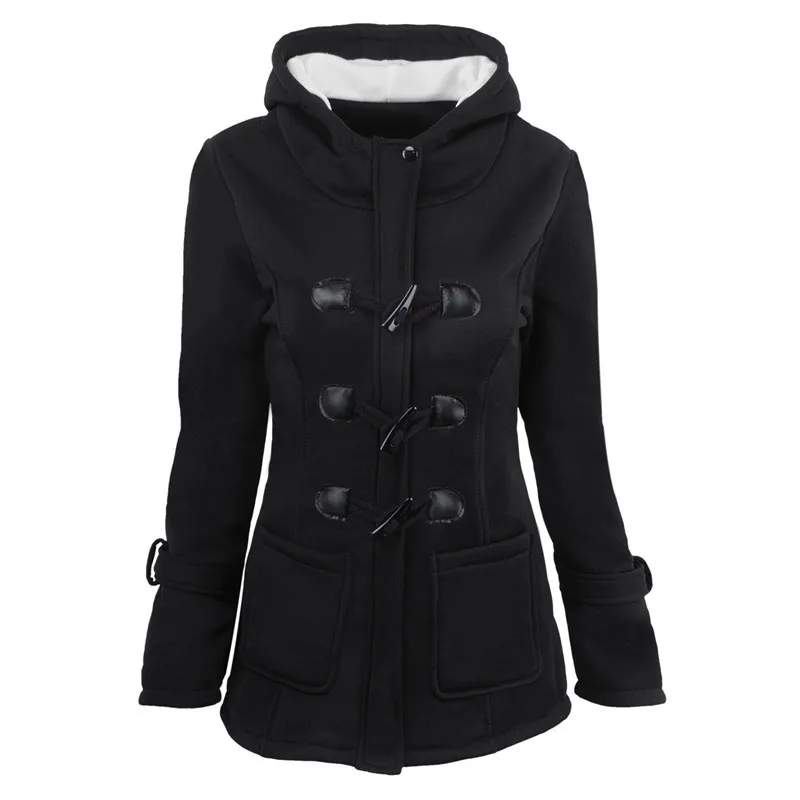 

Winter Clothes New Horn Button Coat Women Thick Hooded Blended Jacket Cotton Mother Topcoat Warm 2020 Autumn Long