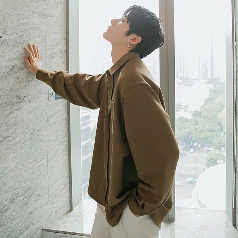 

IEFB Men's Spring 2021 New Solid Color Casual Shirt Men's Long Sleeve Korean Fashion Loose Oversized White Tops For Male 9Y6489