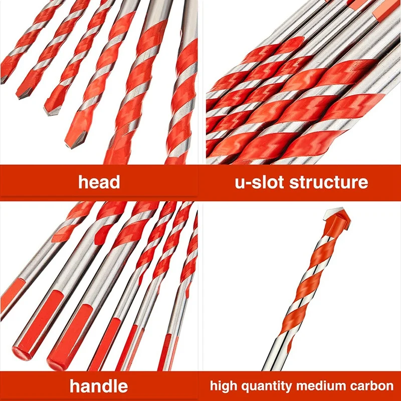 

6Pcs Hand Drill Bit Set Triangular Handle Multifunctional Drill Bits Punching Drill Bits Set for Tile, Concrete,Glass