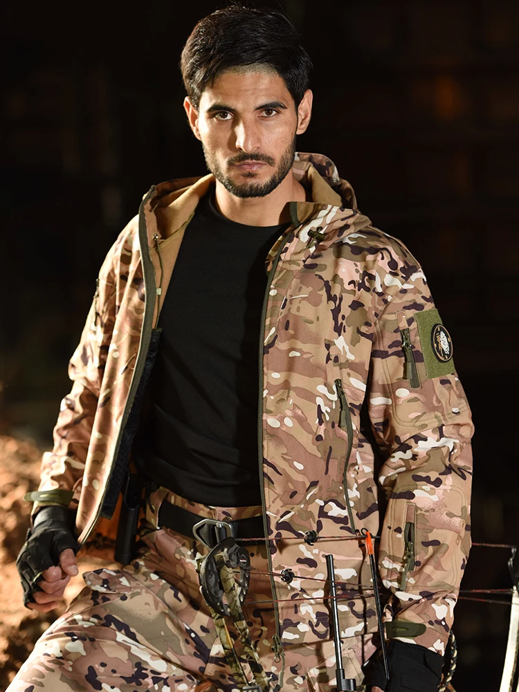 

HAN WILD Shark Skin Soft Shell Clothes Tactical Windproof Waterproof jacket Flight Pilot Hood Coat Military Field bomber Jacket