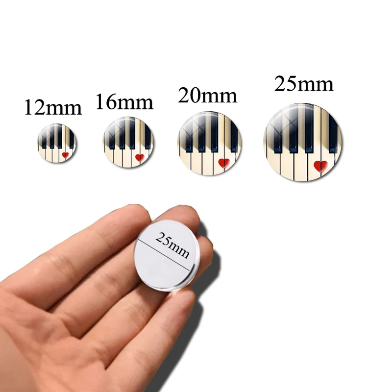 

5Pcs/lot Glass Cabochon Musical Piano Guitar Clarinet Photo Round Glass Dome Jewelry Supplies 12mm/16mm/20mm/25mm