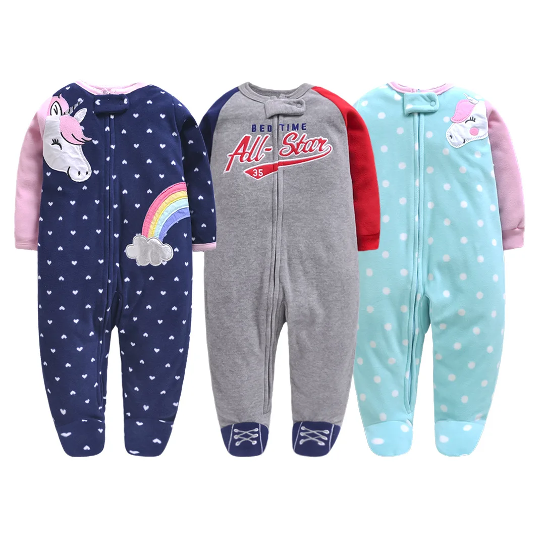 2019 детская одежда Флисовая теплая Пижама с единорогом комбинезон на молнии для