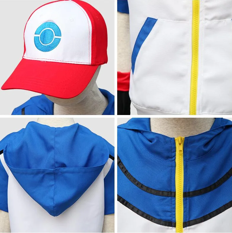 Детский костюм для косплея Покемон пепел Кетчум толстовки + брюки перчатки шляпа