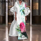Богемвечерние вечернее платье VONDA, осень 2021, женские платья с рукавами-фонариками и цветочным принтом, сексуальное атласное платье для работы с V-образным вырезом