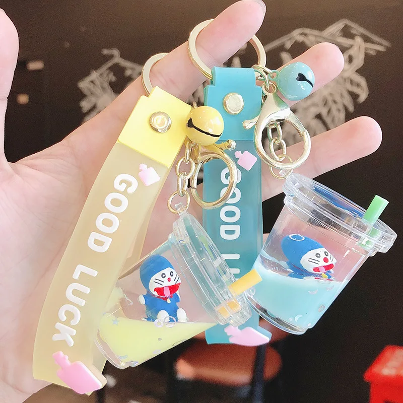 

Брелок с подвеской в виде жидкой чашки Doraemon, креативный кулон в виде кошки Jingle, мультяшный Дораэмон на сумке, подарок для детей