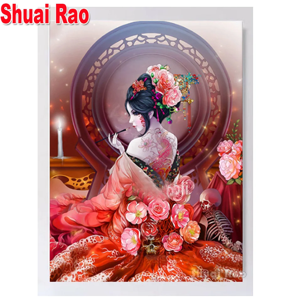 5D алмазная живопись японская гейша женщина цветок полная квадратная круглая