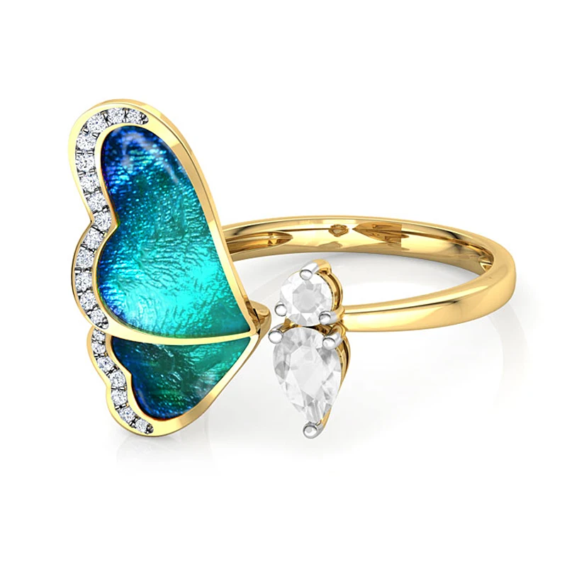 Модное милое кольцо золотистого цвета с изображением бабочки картина маслом