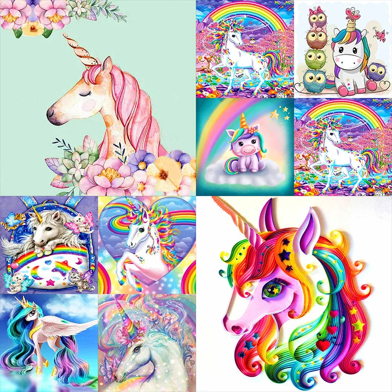 

DIY 5D Unicorn Diamond Painting Full Round Drill Cartoon Magic Unicorn Rhinestones Cross Stitch Mosaic Home Decor Kids Gift